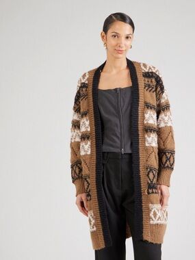 Only Brown, Black and White Patterned Open Cardigan